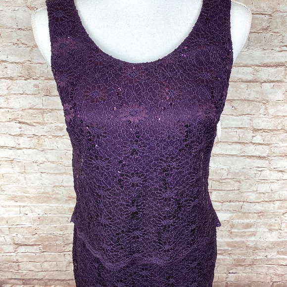 R & M Richards Dress 8 Sleeveless Lacy Sequin Tiered Lined Sheath Purple NWT - Picture 3 of 12
